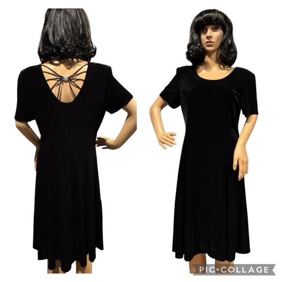 Vintage Another Thyme Black Velvet Jeweled Keyhole fit flare Dress size large - Picture 1 of 12